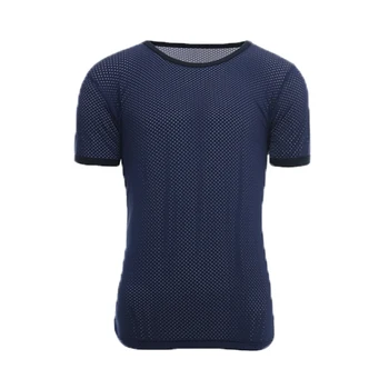 

New Man Undershirt/Men Sexy Mesh Sheer Basic Shirts/Male Mesh Breathable O-neck Gay Short Sleeves Slimming Undershirts Inner Top