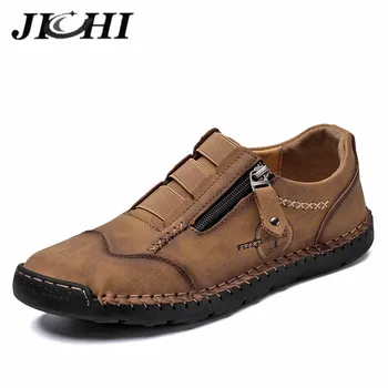 

JICHI 2020 Leather Sneakers Men Fashion Luxury Mens Loafers Light Waterproof Casual Shoes for Men Comfortable Designer Size 48
