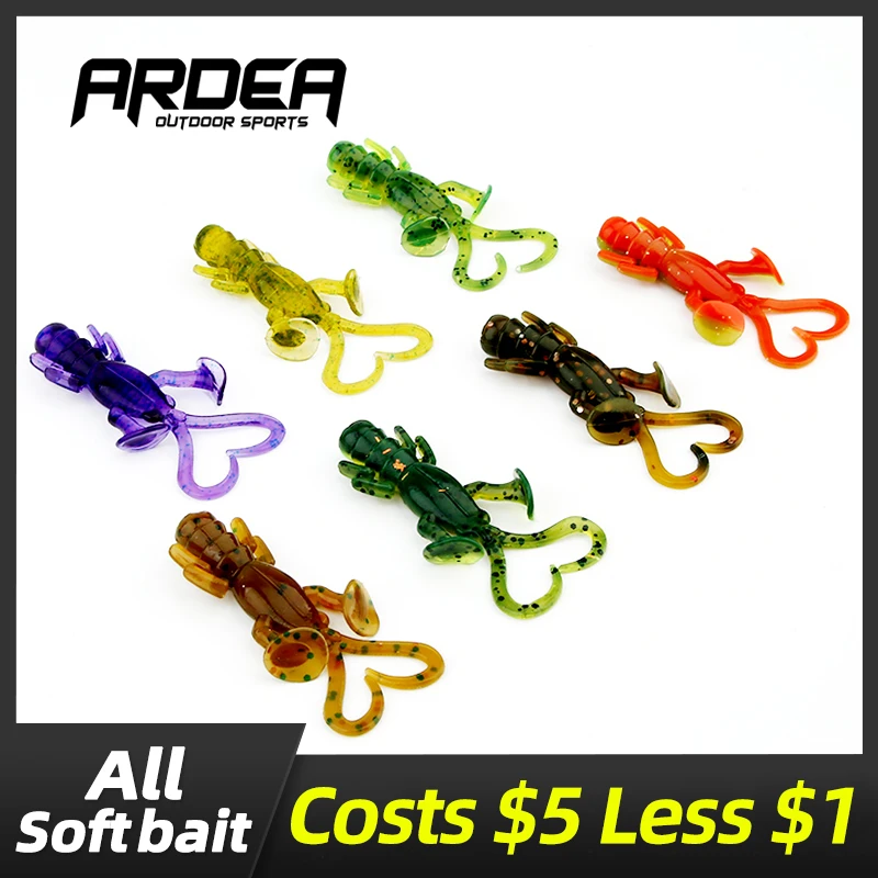 

ARDEA 10pcs Shrimp type Artificial Souple Silicone Soft Lure Double Tail Worm lure 55mm 1.9g plastic Silica bait Fishing lure