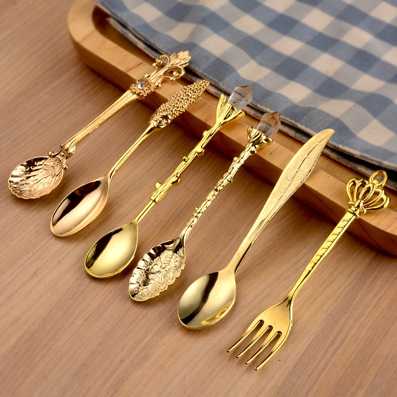 

Vacclo 6pcs/set Retro Mini Dessert Spoon Set Vintage Flower Handle Coffee Stir Cake Exquisite Kitchen Tableware Teaspoon Decor
