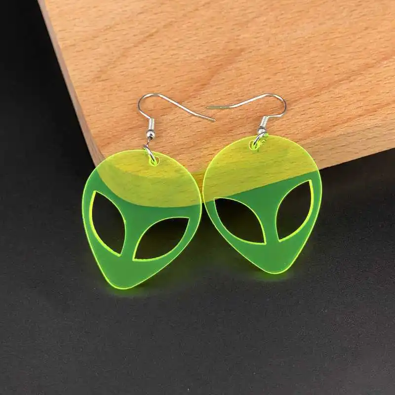 Acrylic Earrings Transparent Fluorescent Green Scientific Exploration Alien