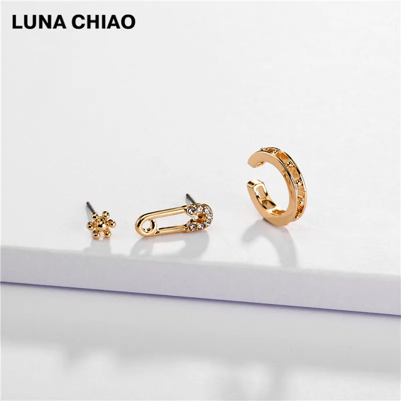 LUNA CHIAO Популярные хрустальные стразы металлические жемчужные манжеты для ушей штабелируемые манжеты Комплект сережек для женщин - Metal Color: A0527