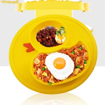 

Microwave Safe Baby Duck Dish Feeding Bowl Silicone Plate Easy Clean Meal Fruits Anti Slip Toddler Placemat Strong Suction Daily