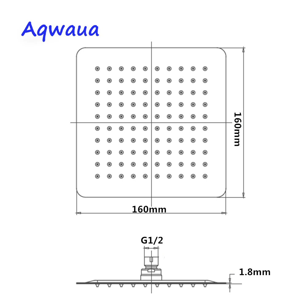 Насадка для душа Aqwaua квадратная насадка с дождевой насадкой 6 дюймов SUS 304