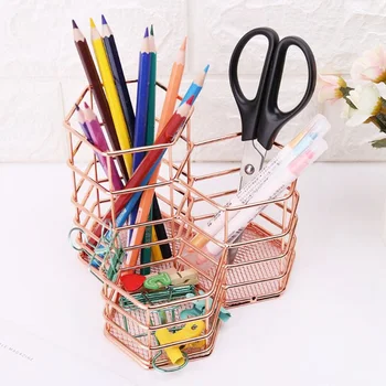 

new Makeup Tool Storage Rack Plating Diamond Pen Holder Hexagon Three Makeup Brush Storage Basket Storage Box Desk Pen Holder
