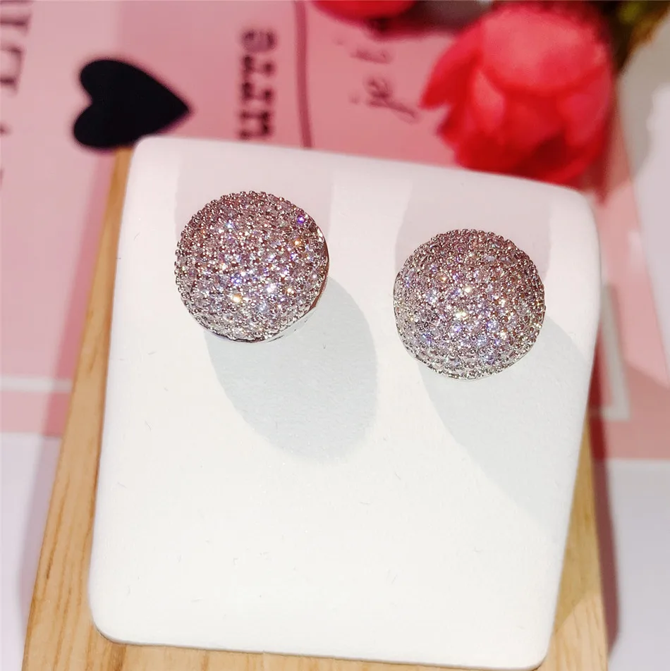 

Fashion 925 Sterling Silver Round Beads Stud Earring Hollow Flower Ball Full Zircon Women Bridal Party Blingbling Jewelry