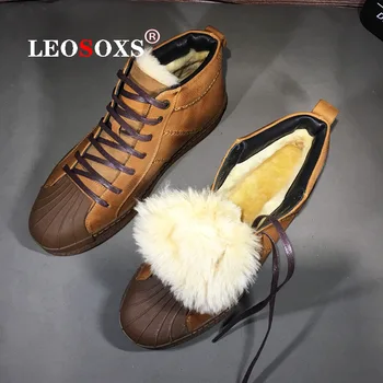 

Sheepskin and FurWinter Men's shoes warm shell-toe snow boots high-top Martin boots waterproof and velvet cotton shoes