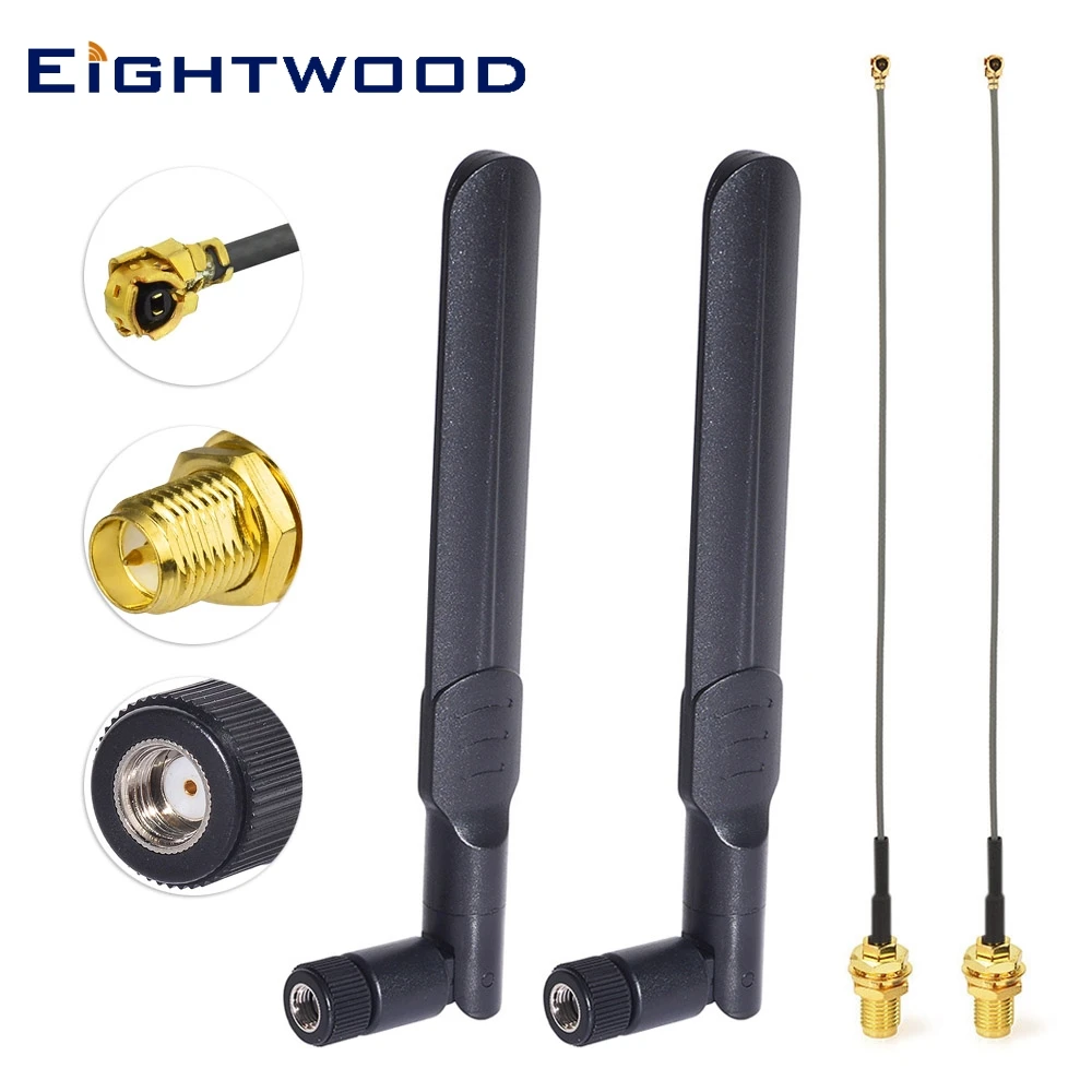 

Eightwood WiFi 2.4GHz 5GHz 6dBi Antenna RP-SMA Female+IPX IPEX U.FL to RP-SMA Male Crimp 1.13mm Coaxial Cable 15cm Aerial 2PCS