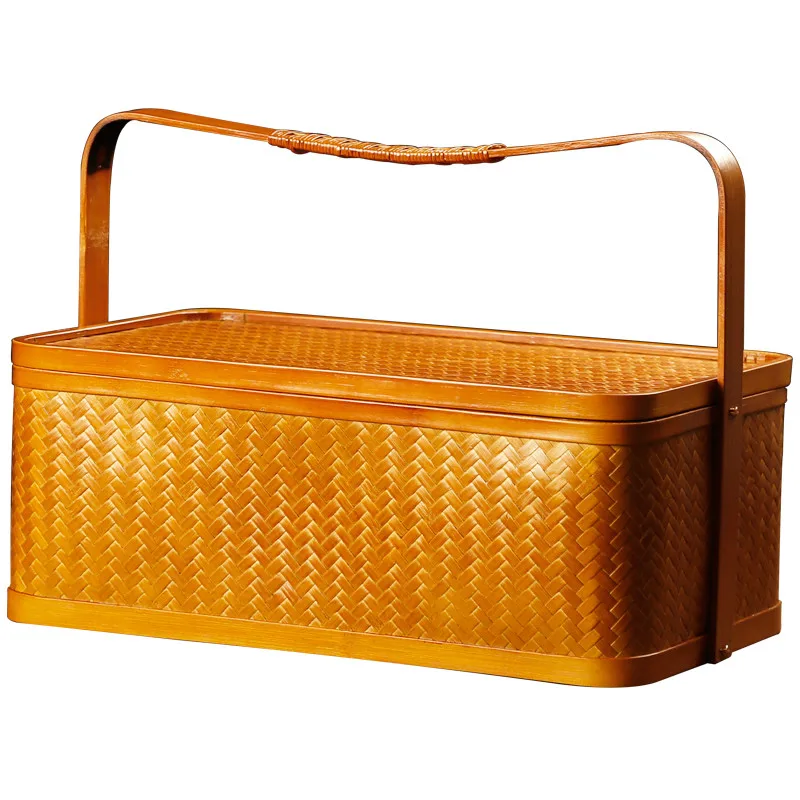 

Antique Style Handmade Bamboo Basket Palace Food Container Bread Gift Box Basket Tea Set Storage Box Wedding Gift Box closet