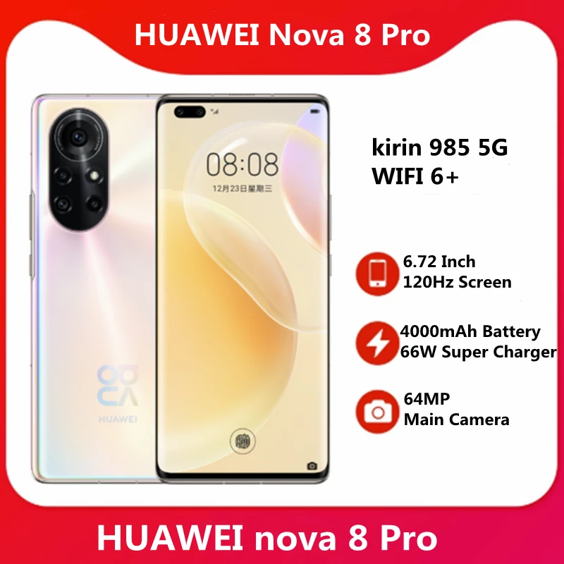Смартфон Huawei Nova 8 Pro 5G дюйма 6 72 Гц 64 мп Kirin 120 985 SOC мАч | Мобильные телефоны и