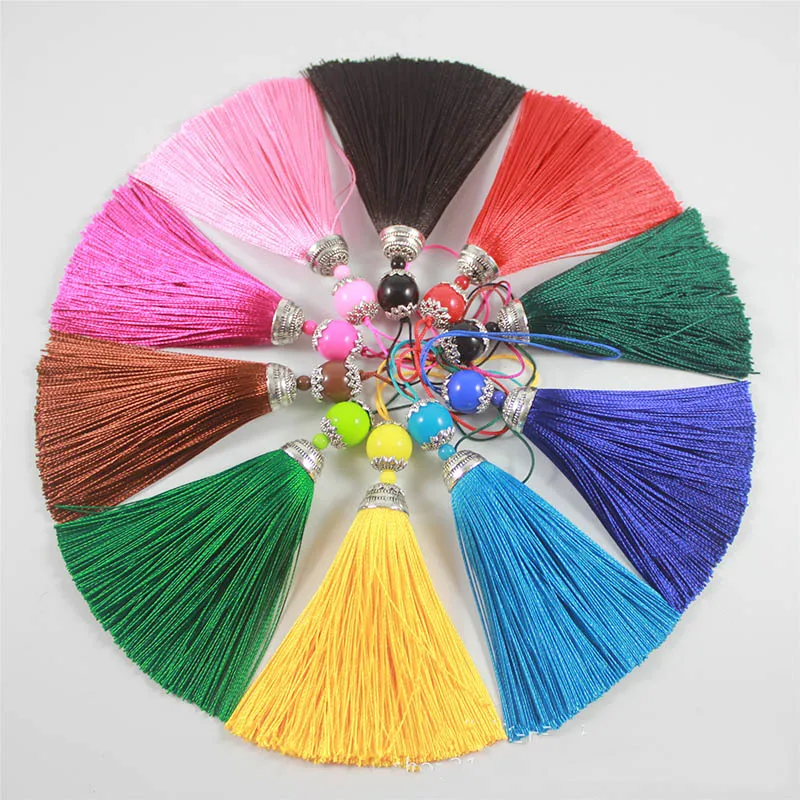 Description Picture 2 of item2/5/10Pcs 8CM Polyester Silk Beads Tassel Fringe Brush Tassels Trim Crafts DIY Necklaces Jewelry Finding Key Chains Accessories