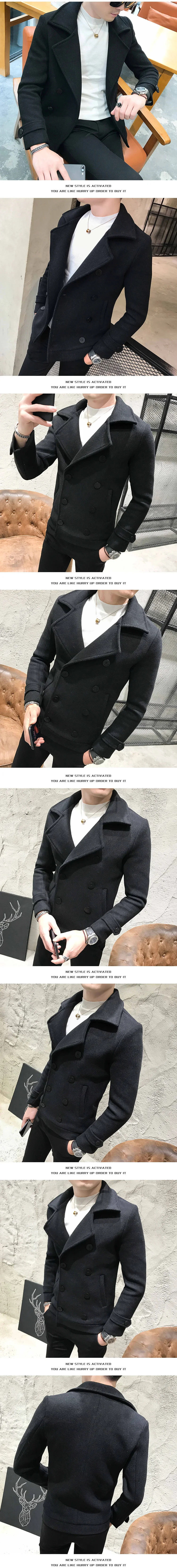 Новое осенне-зимнее мужское Короткое шерстяное пальто двубортное дизайнерское деловое повседневное мужское теплое пальто ветровка большого размера 5XL