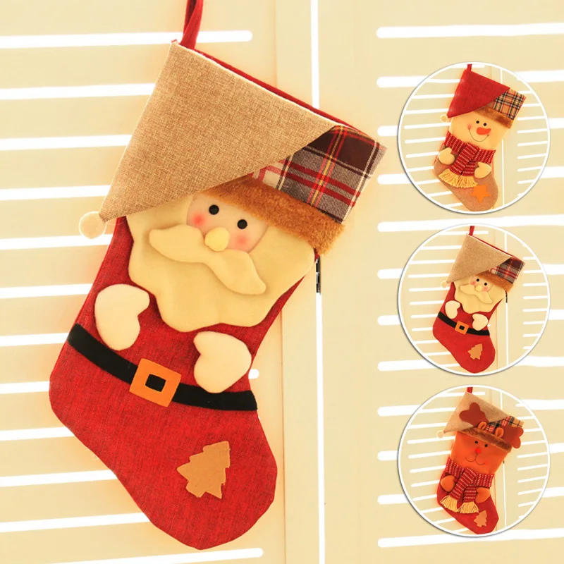 

top Selling 1* Christmas Sock Santa Claus Snowman Deer Imitated Wool + Non-Woven Fabric 23*25*44cm For Festivals Celebrations
