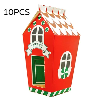 

10PCS Kraft Paper House Shape With Ropes Candy Gift Bags Cookie Bags Packaging Boxes Christmas Tree Pendant Party Decor