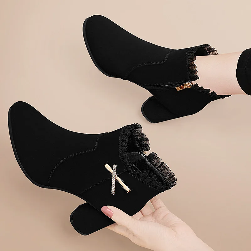 

Yang Mi Celebrity Style Martin Boots Women's 2019 Autumn And Winter New Style High Heel Boots plus Velvet Boots WOMEN'S Shoes Wi