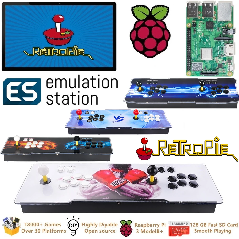 

New Raspberry Pi 3 Model B+ Arcade Video Game Console Retropie Arcade Cabinet DIY 18000+ Retro Arcade Games Emulation Station
