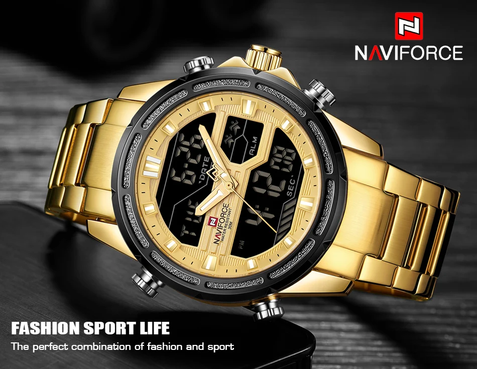 Relogio Masculino NAVIFORCE модные спортивные мужские часы Мужские кварцевые цифровые часы люксовый бренд полностью стальные военные наручные часы