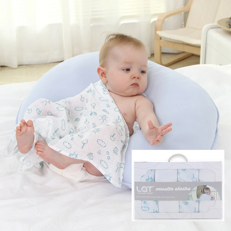 

LAT 4pc/Box For Newborns Cotton Muslin Square Washable Premium Reusable Nappy Diapers Wipes Bath Cloth Towel Blanket
