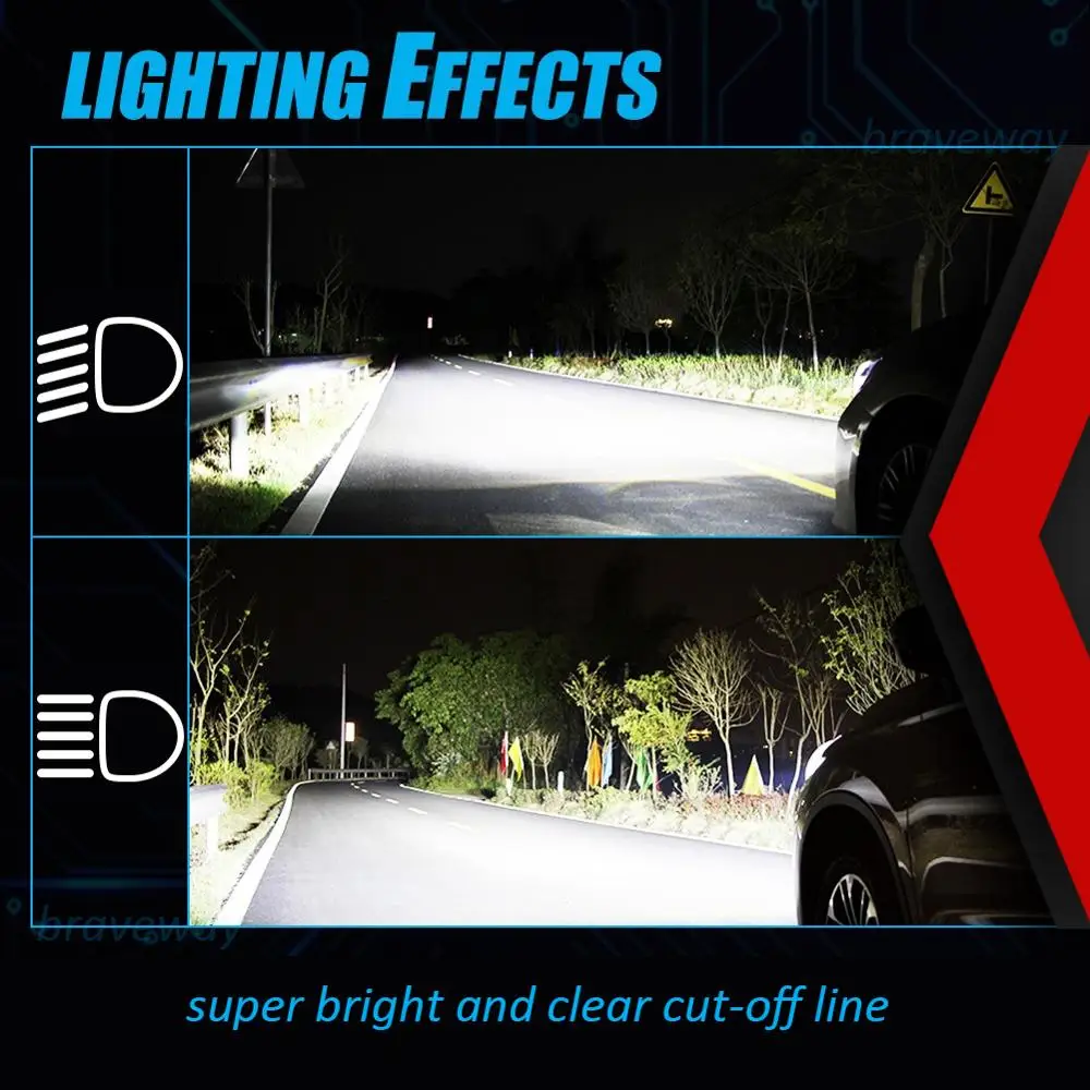 BraveWay Super LED H11 Lamp 16000LM H4 LED Headlights for Cars H1 H4 H7 H3 HB3 HB4 9005 Turbo Bulbs for Auto Lights 12V