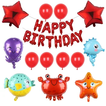 

26pcs/set Hippocampus Puffer fish shark starfish foil helium balloons Marine life globos ocean animals theme party kids birthday