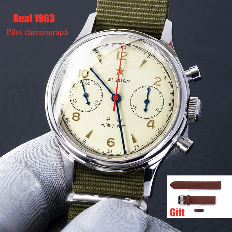 Военные настоящие 1963 летные часы авиационный хронограф ручная работа мужские t