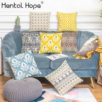 

Geometric Plaid Printed Home Decor Cushion Cover Striped Pattern Throw Pillow Cover Linen Cotton Square Decorative Pillowcase