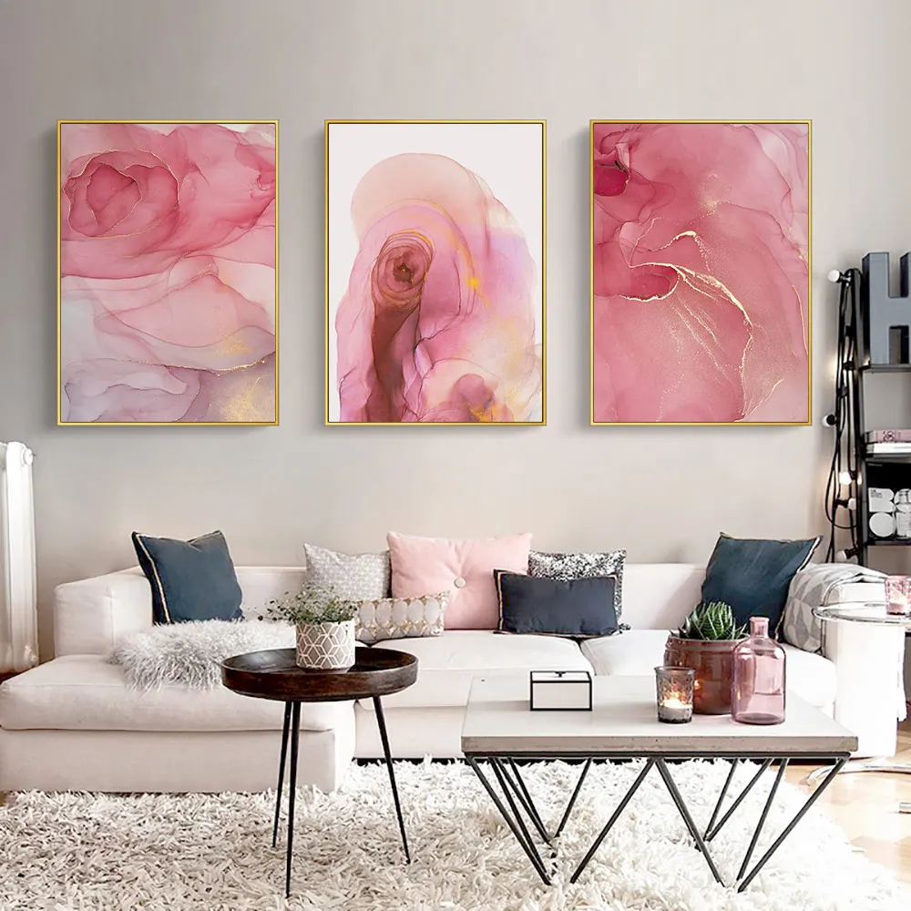 Pink Marble Texture Print Painting Fluid Art Poster Abstract Canvas Nordic Modern Wall Pictures For Living Room | Дом и сад