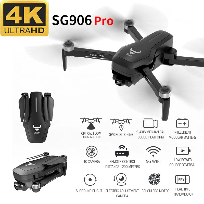 SG906 Pro Professional Aerial RC Drone 4K Wide Angle HD Foldable Quadrotor High Hold Mode GPS Wifi One Click Return Helicopter | Игрушки и