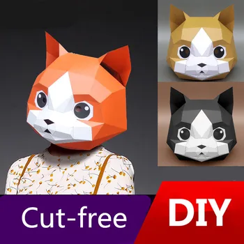 

Hot Pikachu Cute Cat Hood Animal Full Face Mask Paper Mold Adult Handmade DIY Children Cartoon Party Prop Masks Masquerade