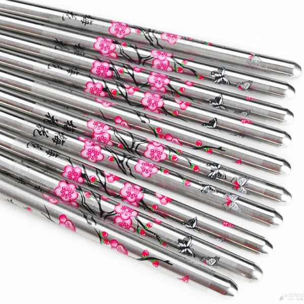 5 пар/лот палочки для еды из нержавеющей стали с цветочным принтом китайские корейские свадебные палочки для еды