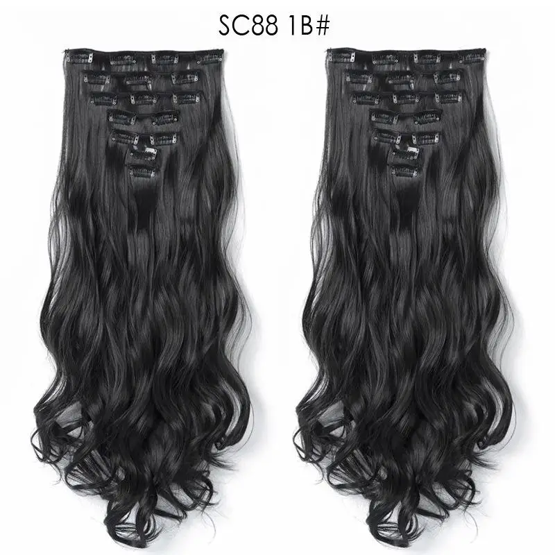 XINRAN 16 клипс длинные прямые синтетические волосы для наращивания на клипсах в высокотемпературном волокне черный коричневый шиньон - Цвет: SC881B