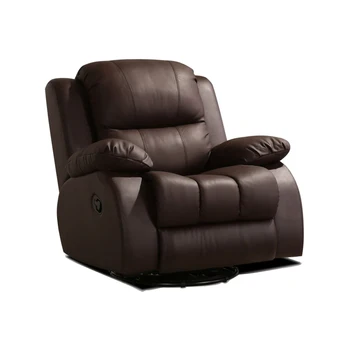 Silla reclinable de cuero genuino para sala de estar, silla de cuero genuino, sillón giratorio manual