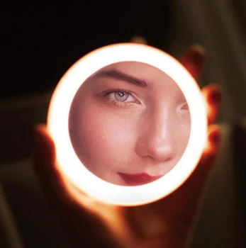 

Woman Portable LED Lighted Mirror Mini Makeup Mirror Travel USB Rechargable Lighting Makeup Mirror Cosmetic Mirror with led