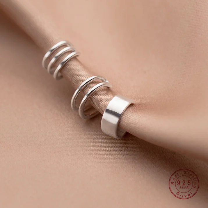 Sterling Silver Simple Geometry Ear Cuff Fashion Bohemian Non Pierced Girl Clip Earring Korean Earcuff Jewelry Luxury | Украшения и