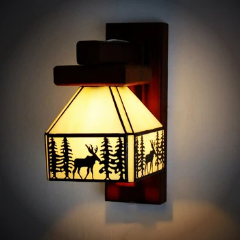 

and lanterns of wooden wall lamp bedroom hallway setting wall lamp cabin leisure elk warm glass lamp in North America