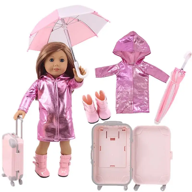 

New 4p/Set Raincoat/Umbrella/Rain Boots/Suitcase For 18 Inch American Doll & 43CM Born Baby Generation Russian Girl's DIY Toy
