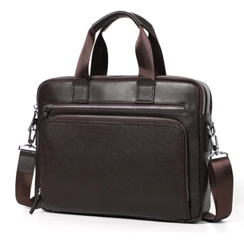 

Nesitu New A4 Black Coffee Genuine Leather 14'' Laptop Office Men's Briefcase Handbag Business Men Messenger Bag Portfolio M6005