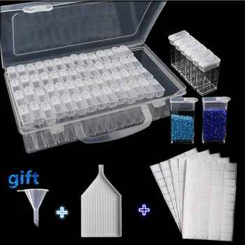 

64 Cells Plastic Storage Box Funnel and Stickers Sets for Diamond Painting Accessories Tools Container Box Sets Diamond Painting