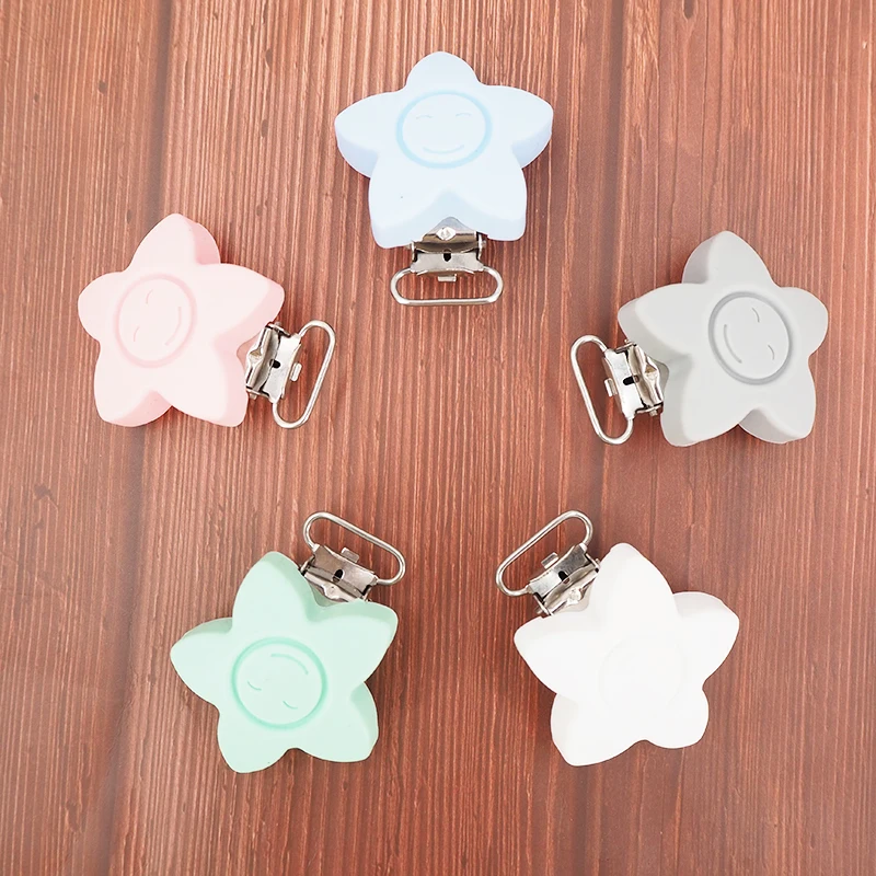 

Chenkai 10PCS BPA Free Silicone Flower Clip DIY Cartoon Smile Face Star Baby Pacifier Dummy Teether Holder Sensory Toy Clips