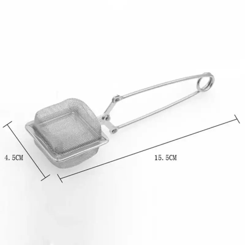 1pc Stainless Steel Tea Strainer Mesh Square Ball Shape Tea Spoon Seasoning Infuser Handle Tea Strainer Teaware