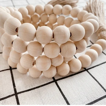 

3/6PCS Wood Bead Garland With Tassels Rustic Country Decor Wall Decor Farmhouse Ornament Woven Wall Hanging Craft