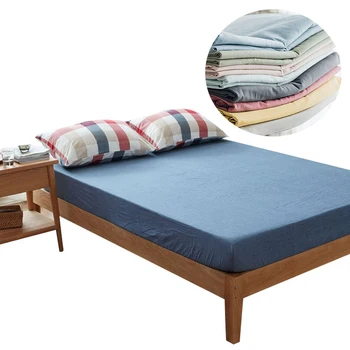 

Solid Color 100% Cotton Solid Mattress Protector with Elastic Band Sanding Breathable Bed Mattress Cover Anti-mite Washable