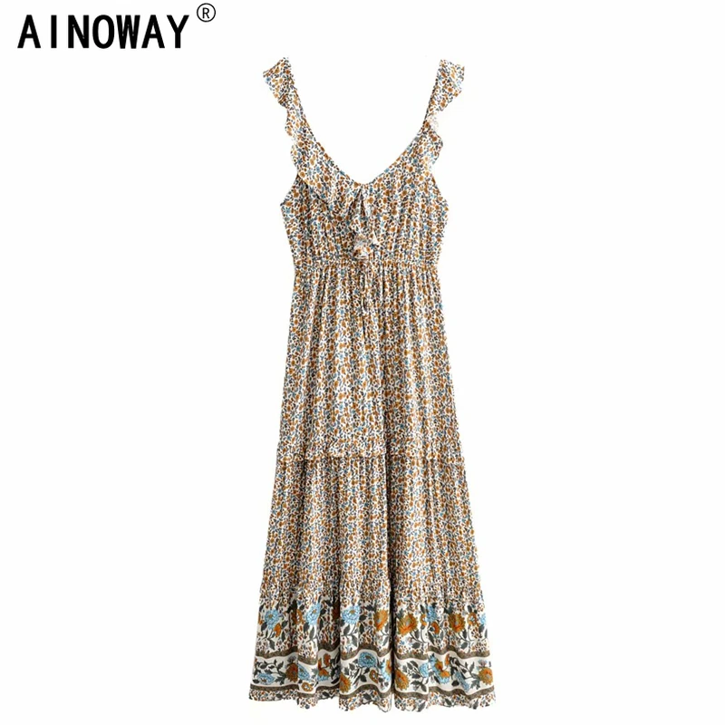 bohemian spaghetti strap dress