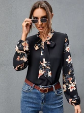 

Flower Blouses Women Casual Long Sleeve Tops With Bow 2022 Spring Summer Fashion Clothing Loose Plus Size Ladies Elegant Shirt
