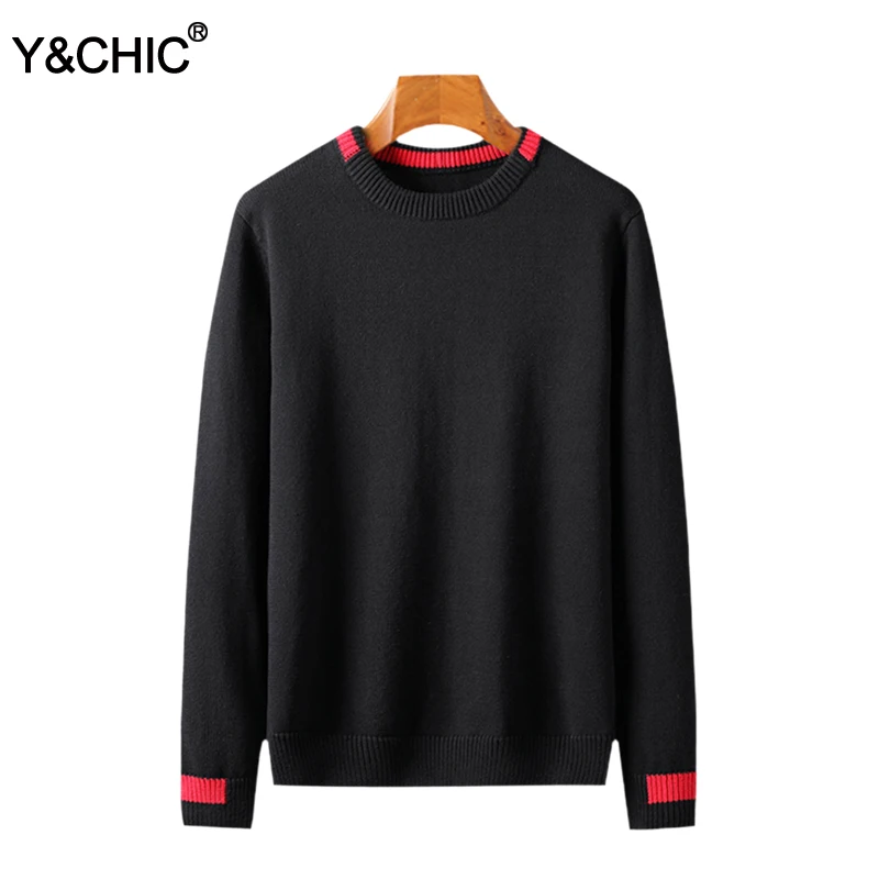 Y& CHIC осенний Мужской пуловер с длинным рукавом и цветными блоками, свитер с круглым вырезом, тонкий Хлопковый вязаный свитер