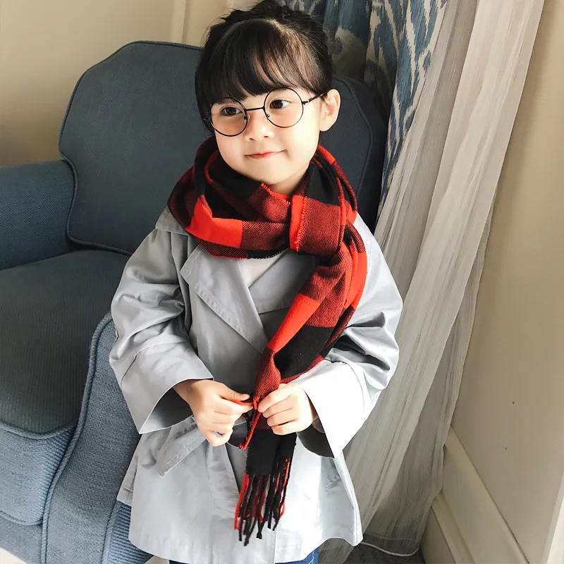 Шарф для родителя и ребенка, осенне-зимний Корейский детский плотный шарф, длинный шарф с воротником в клетку, кашемировая теплая шаль - Цвет: 08