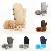Зимние детские одноцветные перчатки для мальчиков и девочек, теплые перчатки для детей, плюшевые толстые детские перчатки
