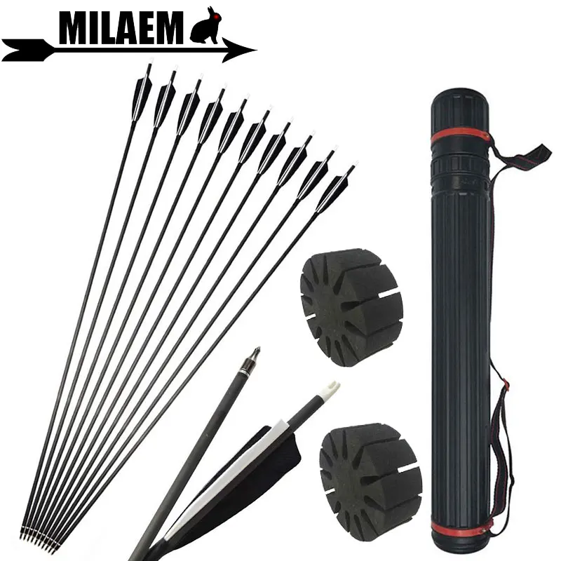 

6/12pcs Archery Carbon Arrow With Arrow Quiver Spine 500 ID6.2mm 4" Turkey Feather Compound Recurve Shooting Hunting Accessories