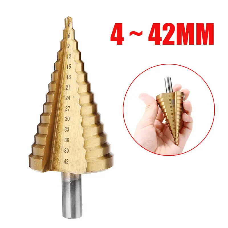 

1Pcs 4 - 42mm Step Drill HSS Steel Titanium Cone Bit Hole Metal Cutter Tool Aluminium Wood Drilling Power Tools