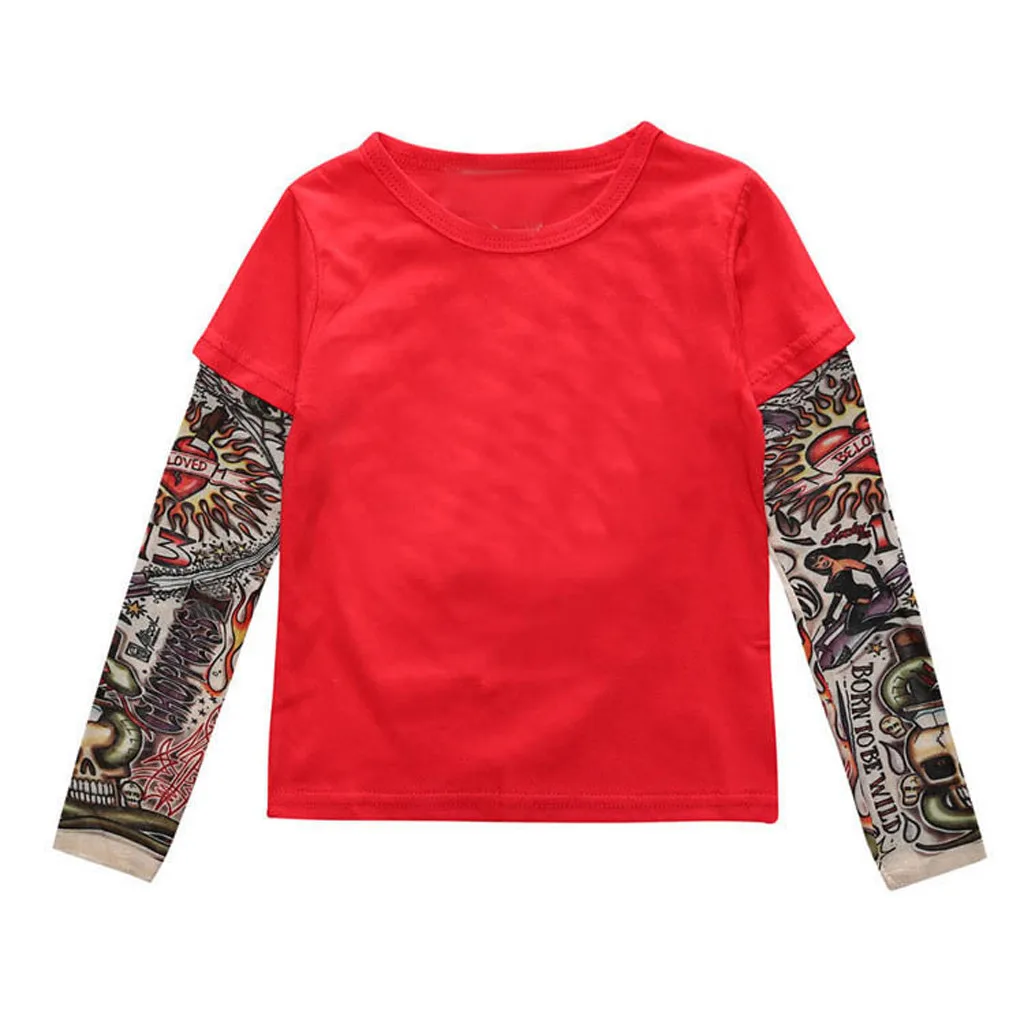 Детская одежда Осенняя футболка с татуировками пуловер с длинными рукавами для малышей Топы для маленьких мальчиков, зимняя рубашка Roupa Menino, для 12 Months-6T - Цвет: C